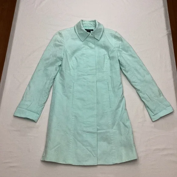 Apostrophe Stretch Light Aqua Textured Button Front Coat Womens Size 2 - Picture 9 of 10